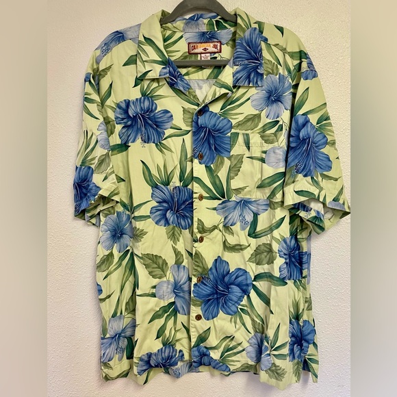 Caribbean Joe Hawaiian Shirt Aloha Tropical Floral Hibiscus Luau Blue Green XL - Picture 1 of 4